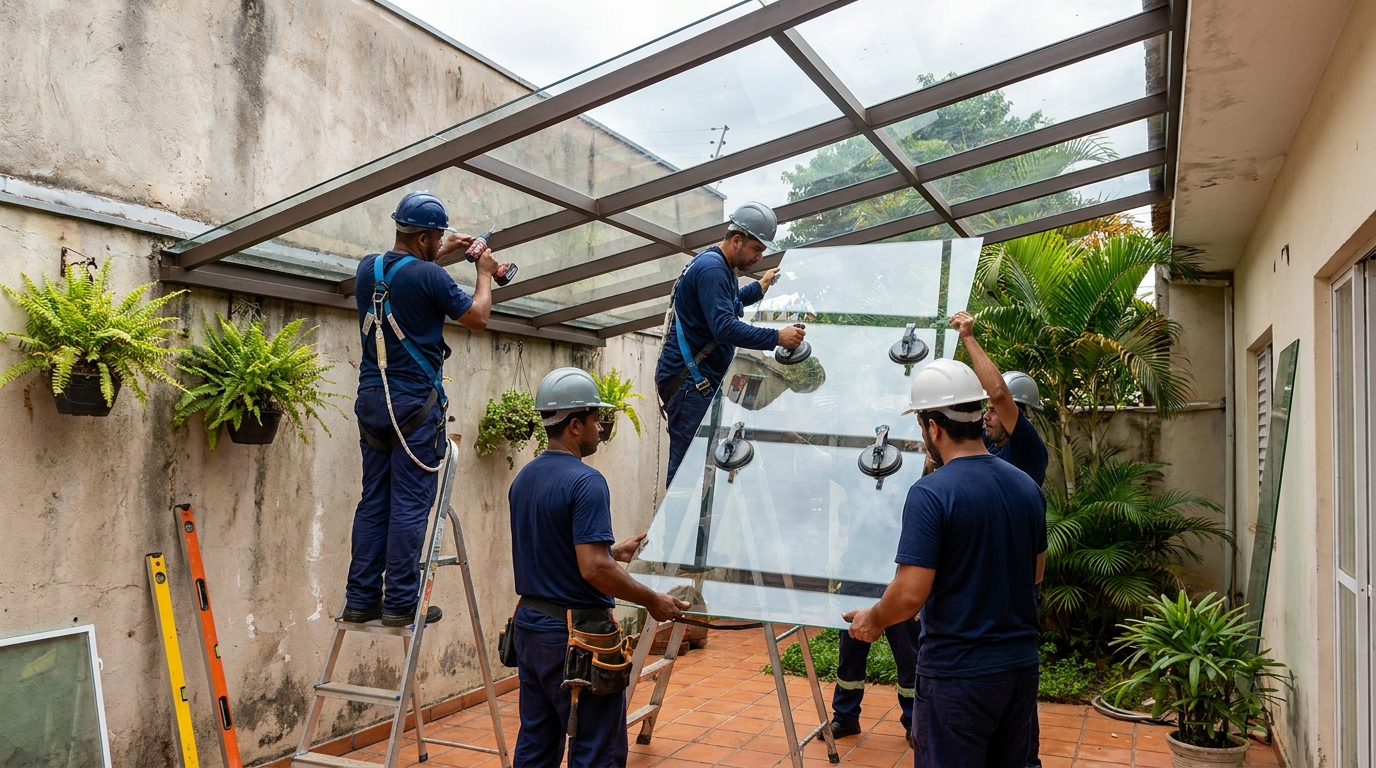 Instalação de cobertura de vidro em Petrópolis-RJ